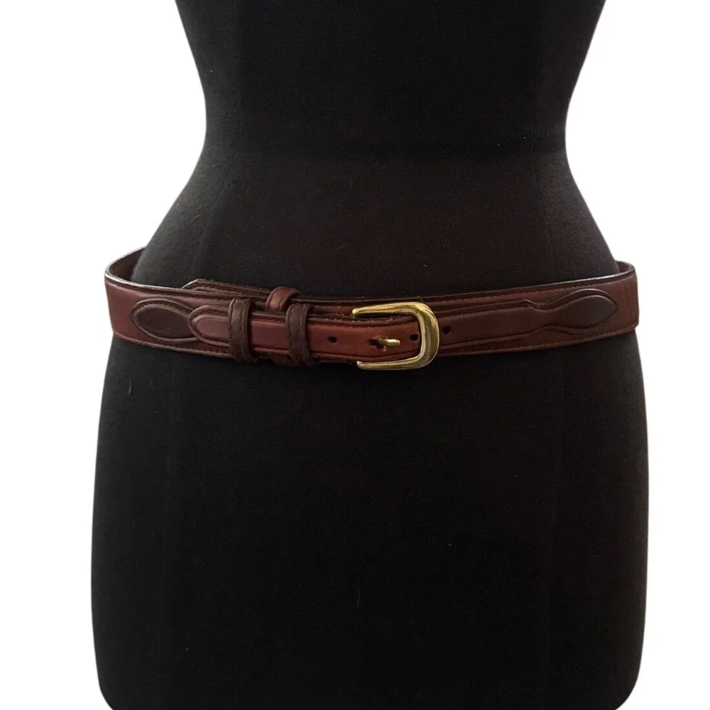 Brighton Brown Leather Equestrian Ranger Belt Made in USA 34 35307 1990's VTG